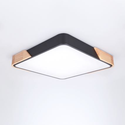 Brilagi - LED prigušiva plafonska svetiljka PILANA LED/48W/230V 3000-6500K hrast/crna 42x42 cm + daljinski upravljač