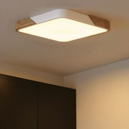 Brilagi - LED prigušiva stropna lampa PILANA LED/60W/230V 3000-6500K hrast/bela 56x56 cm + daljinski upravljač
