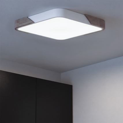 Brilagi - LED prigušiva stropna lampa PILANA LED/60W/230V 3000-6500K hrast/bela 56x56 cm + daljinski upravljač