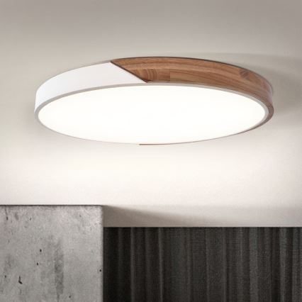 Brilagi - LED prigušiva plafonsko svetlo PILANA LED/60W/230V 3000-6500K hrast/bela pr. 60 cm + daljinski upravljač