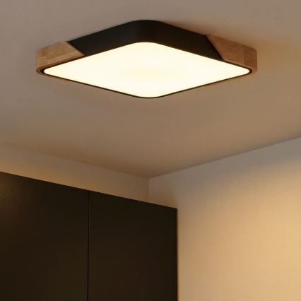 Brilagi - LED prigušiva stropna lampa PILANA LED/60W/230V 3000-6500K hrast/crna 56x56 cm + daljinski upravljač
