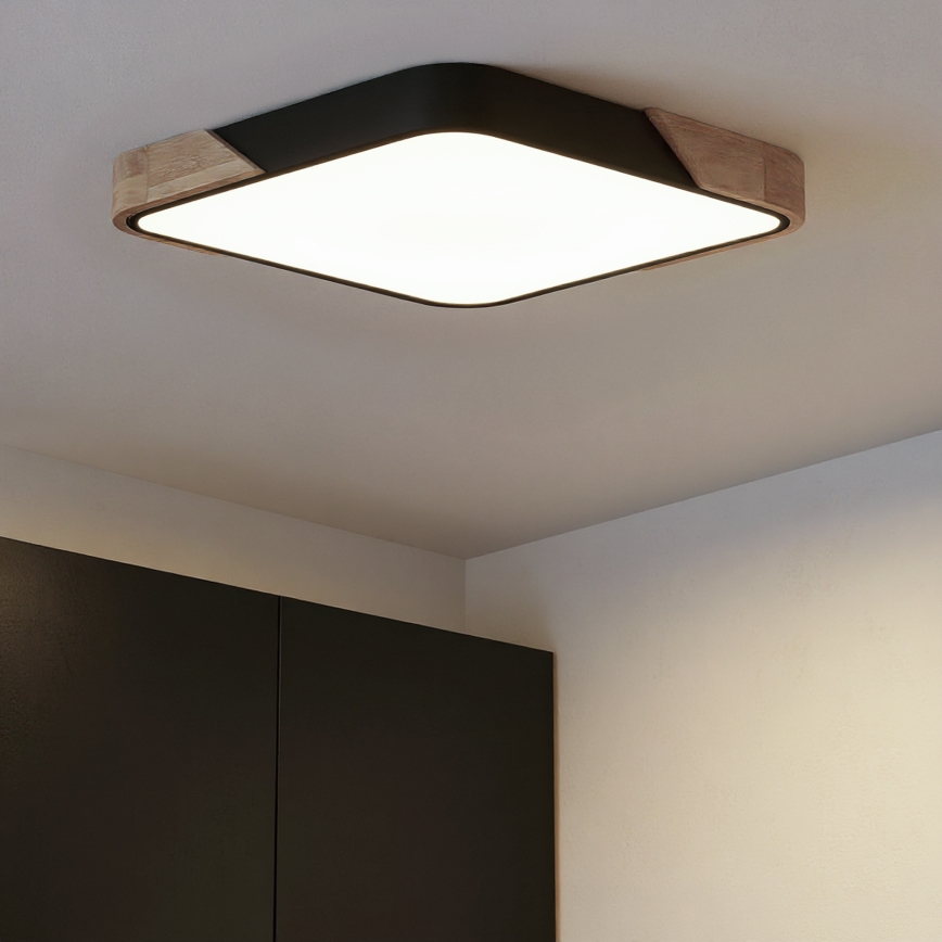 Brilagi - LED prigušiva stropna lampa PILANA LED/60W/230V 3000-6500K hrast/crna 56x56 cm + daljinski upravljač
