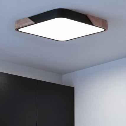 Brilagi - LED prigušiva stropna lampa PILANA LED/60W/230V 3000-6500K hrast/crna 56x56 cm + daljinski upravljač