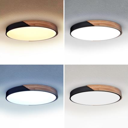 Brilagi - LED prigušiva plafonska svetiljka PILANA LED/60W/230V 3000-6500K hrast/crna pr. 60 cm + daljinski upravljač