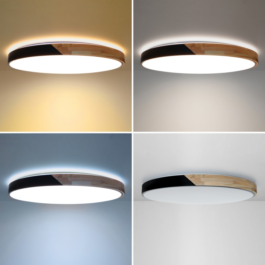 Brilagi - LED prigušiva plafonska svetiljka PILANA LED/72W/230V 3000-6500K hrast/crna, prečnik 80 cm + daljinski upravljač