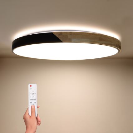 Brilagi - LED prigušiva plafonska svetiljka PILANA LED/72W/230V 3000-6500K hrast/crna, prečnik 80 cm + daljinski upravljač