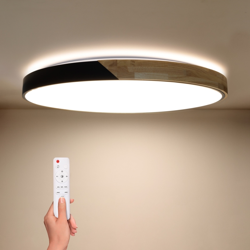 Brilagi - LED prigušiva plafonska svetiljka PILANA LED/72W/230V 3000-6500K hrast/crna, prečnik 80 cm + daljinski upravljač