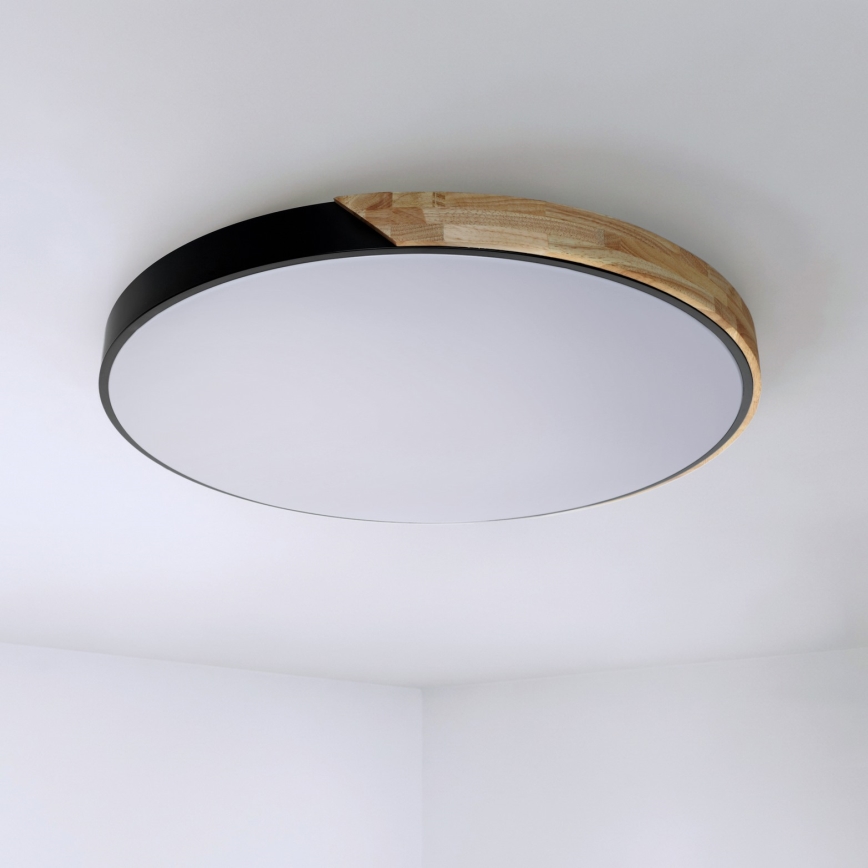 Brilagi - LED prigušiva plafonska svetiljka PILANA LED/72W/230V 3000-6500K hrast/crna, prečnik 80 cm + daljinski upravljač