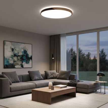 Brilagi - LED prigušiva plafonska svetiljka PILANA LED/72W/230V 3000-6500K hrast/crna, prečnik 80 cm + daljinski upravljač