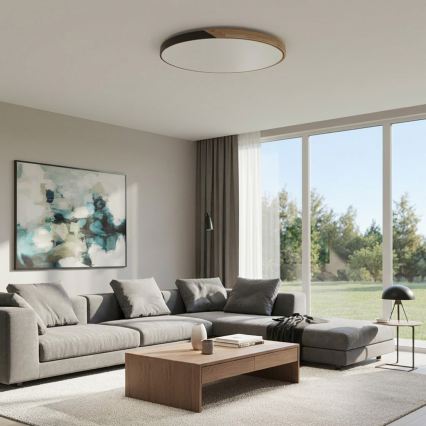 Brilagi - LED prigušiva plafonska svetiljka PILANA LED/72W/230V 3000-6500K hrast/crna, prečnik 80 cm + daljinski upravljač