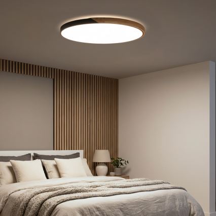 Brilagi - LED prigušiva plafonska svetiljka PILANA LED/72W/230V 3000-6500K hrast/crna, prečnik 80 cm + daljinski upravljač