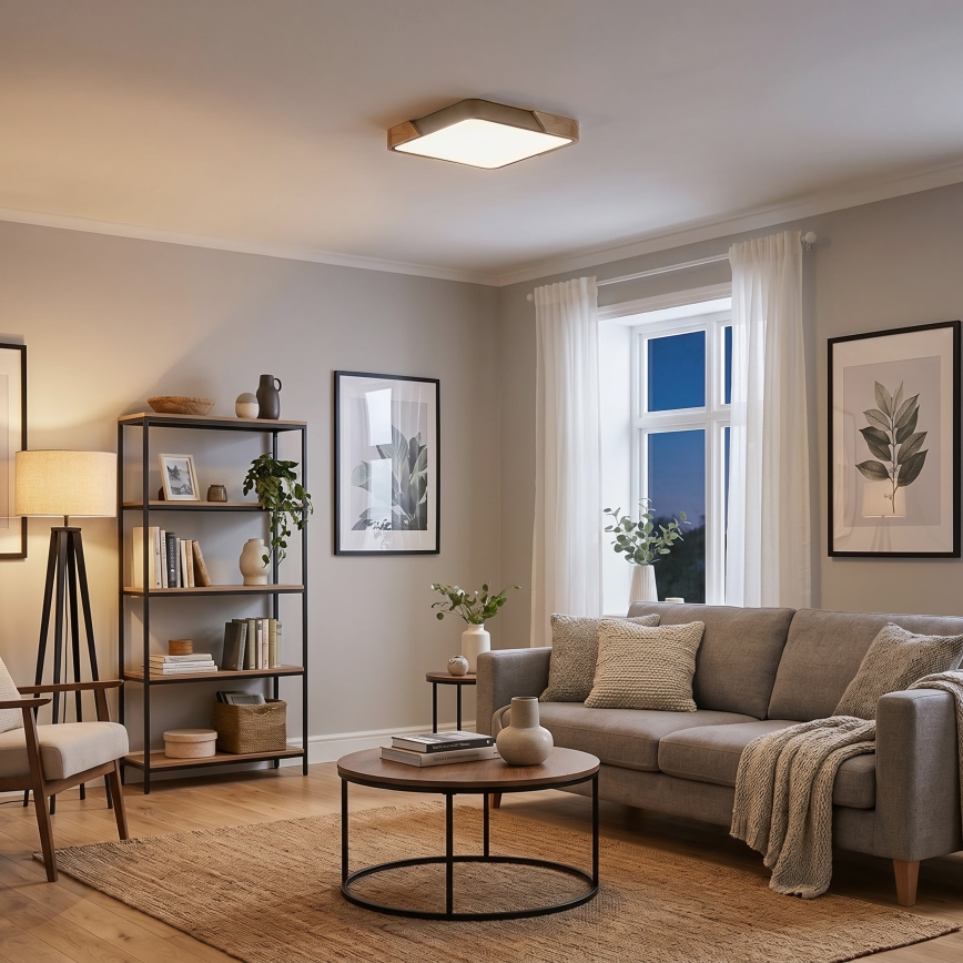BRILAGI - LED prigušiva plafonska svetiljka PILANA SQUARE LED/48W/230V 3000-6500K hrast/bež 42x42 cm + daljinski upravljač