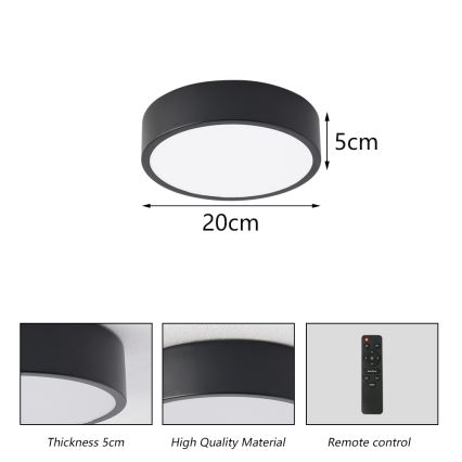 Brilagi - LED prigušiva stropna lampa POOL LED/18W/230V 3000-6000K 20 cm crna + daljinski upravljač