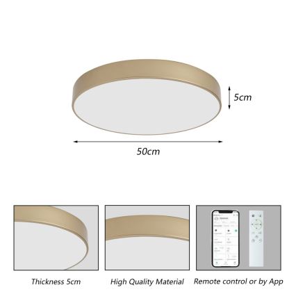 BRILAGI - LED prigušiva plafonska svetiljka POOL SMART LED/60W/230V 3000-6000K prečnik 50 cm Wi-Fi Tuya zlatna + daljinski upravljač
