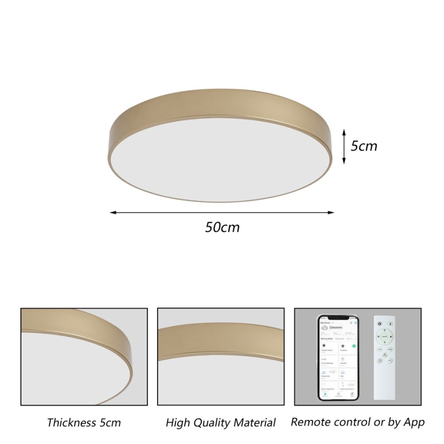 BRILAGI - LED prigušiva plafonska svetiljka POOL SMART LED/60W/230V 3000-6000K prečnik 50 cm Wi-Fi Tuya zlatna + daljinski upravljač