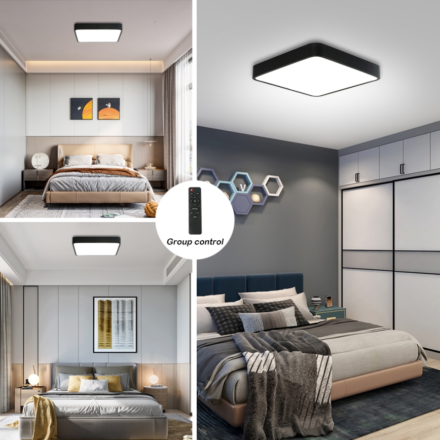 Brilagi - LED prigušiva plafonska svetiljka POOL SQUARE LED/36W/230V 3000-6000K 40x40 cm crna + daljinski upravljač
