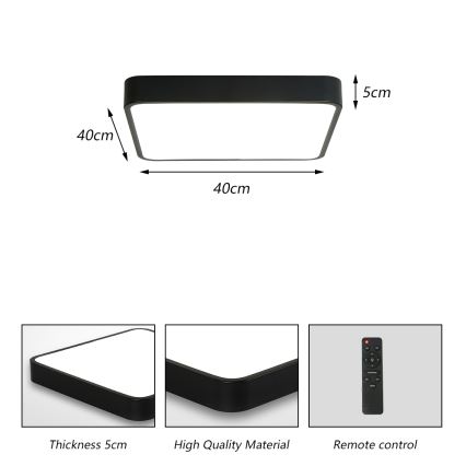 Brilagi - LED prigušiva plafonska svetiljka POOL SQUARE LED/36W/230V 3000-6000K 40x40 cm crna + daljinski upravljač