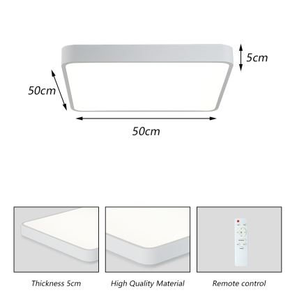 Brilagi - LED prigušiva plafonska lampa POOL SQUARE LED/48W/230V 3000-6000K 50x50 cm bela + daljinski upravljač