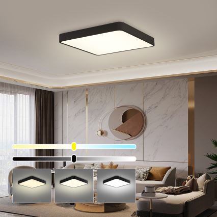 Brilagi - LED prigušiva plafonska svetiljka POOL SQUARE LED/48W/230V 3000-6000K 50x50 cm crna + daljinski upravljač