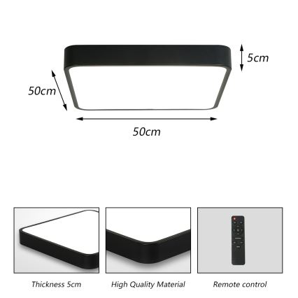 Brilagi - LED prigušiva plafonska svetiljka POOL SQUARE LED/48W/230V 3000-6000K 50x50 cm crna + daljinski upravljač