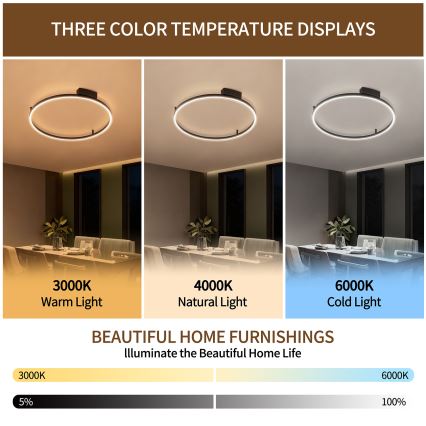 Brilagi - prigušiva stropna LED svetiljka PORTOFINO LED/60W/230V 3000-6000K prečnik 80 cm crna + daljinski upravljač