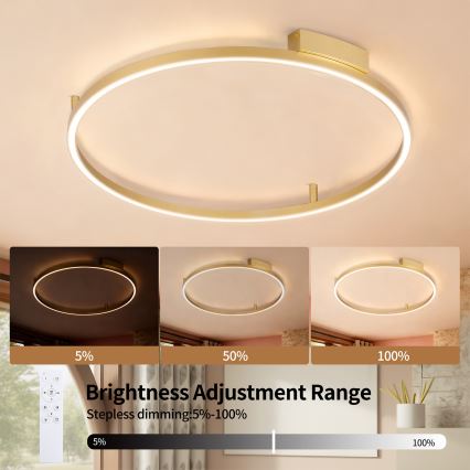 Brilagi - LED prigušiva plafonska lampa PORTOFINO LED/60W/230V 3000-6000K prečnik 80 cm zlatna + daljinski upravljač