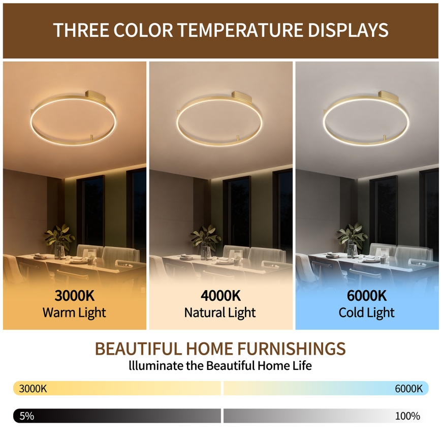 Brilagi - LED prigušiva plafonska lampa PORTOFINO LED/60W/230V 3000-6000K prečnik 80 cm zlatna + daljinski upravljač