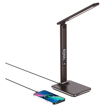 Brilagi - LED prigušiva stona lampa sa bežičnim QI punjenjem i USB priključkom REGINA LED/8,5W/230V braon