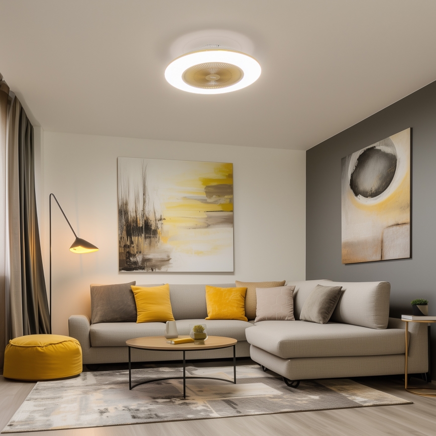Brilagi - LED prigušiva svetiljka sa ventilatorom AURA LED/38W/230V 3000-6000K zlatna + daljinski upravljač