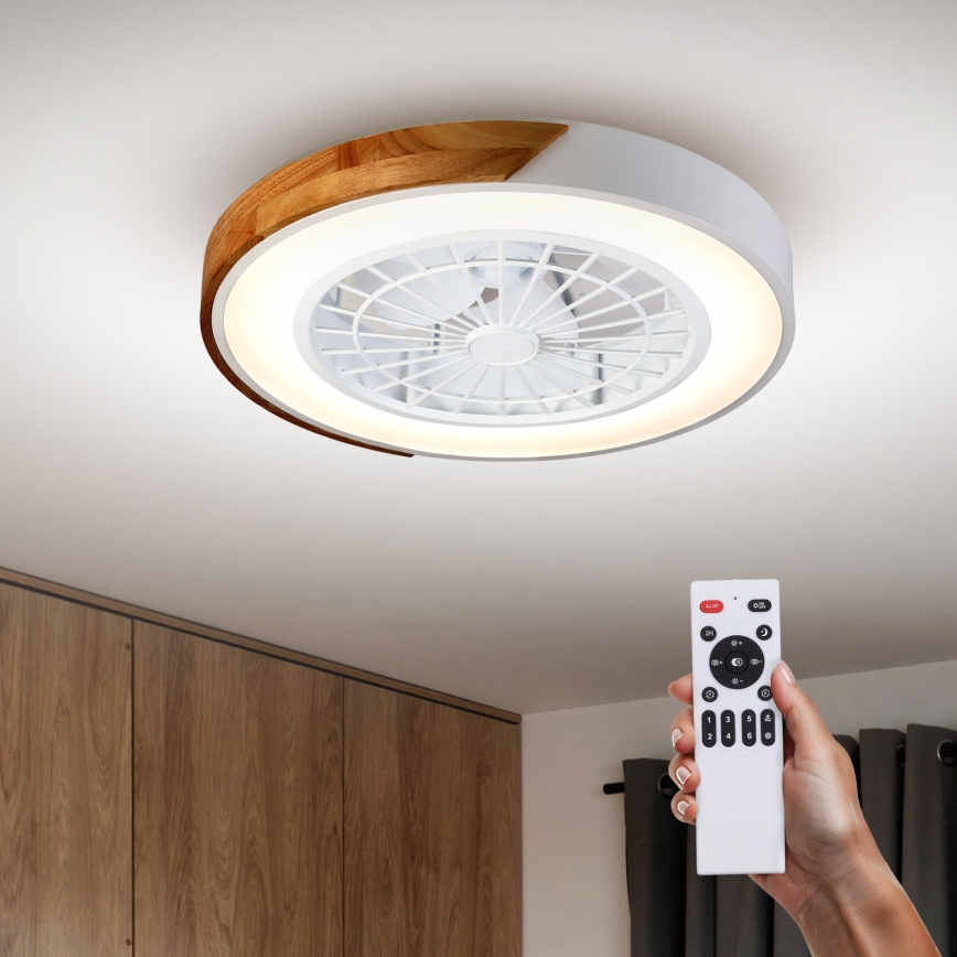 Brilagi - LED prigušiva stropno svetlo sa ventilatorom LED/30W/230V 3000-6500K bela/hrast + daljinski upravljač