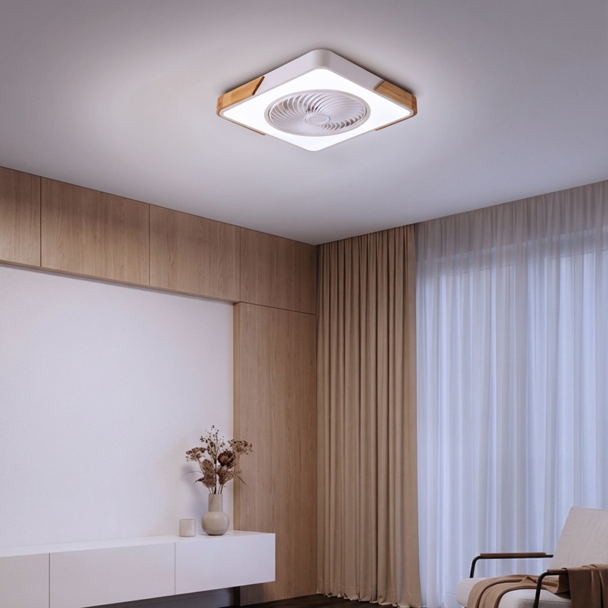 Brilagi - LED prigušiva plafonska lampa sa ventilatorom LED/30W/230V 3000-6500K bela/hrast + daljinski upravljač