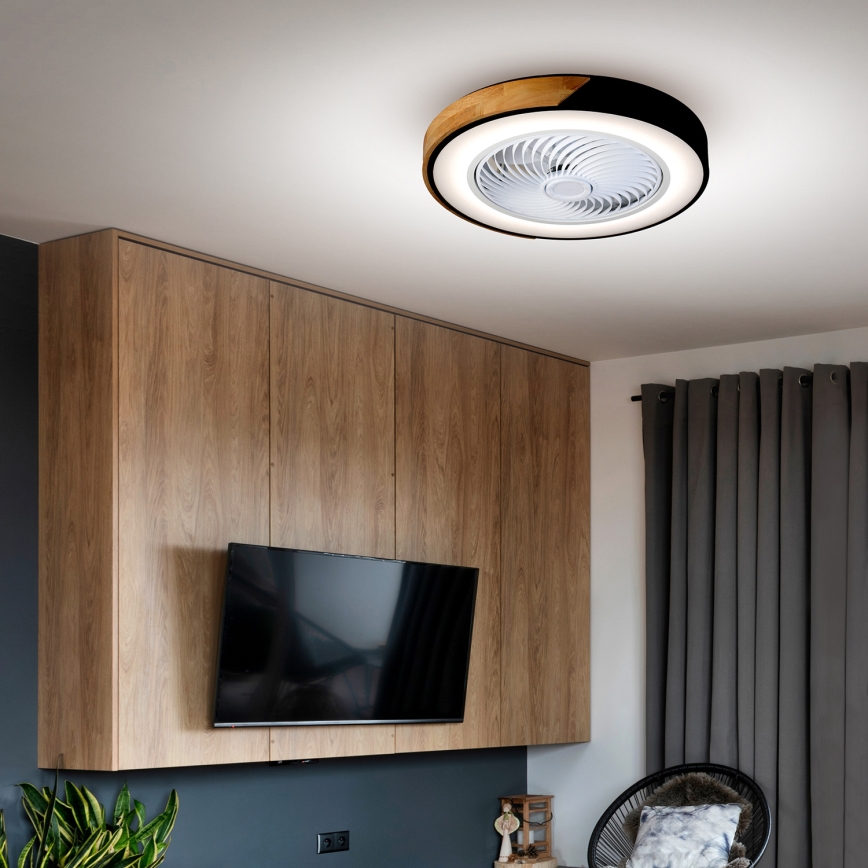 Brilagi - LED prigušiva plafonska lampa sa ventilatorom LED/30W/230V 3000-6500K crna/hrast + daljinski upravljač