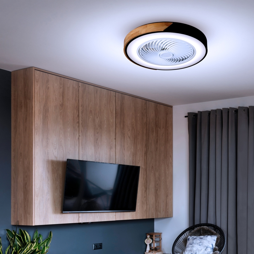 Brilagi - LED prigušiva plafonska lampa sa ventilatorom LED/30W/230V 3000-6500K crna/hrast + daljinski upravljač