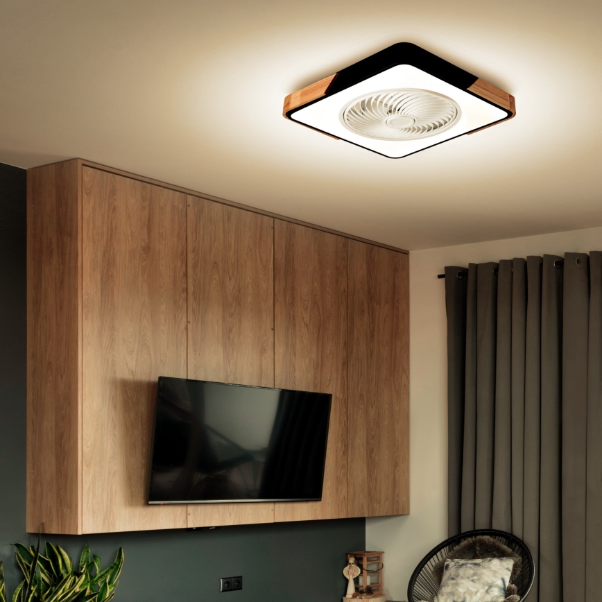 Brilagi - LED prigušiva stropno svetlo sa ventilatorom LED/30W/230V 3000-6500K crna/hrast + daljinski upravljač