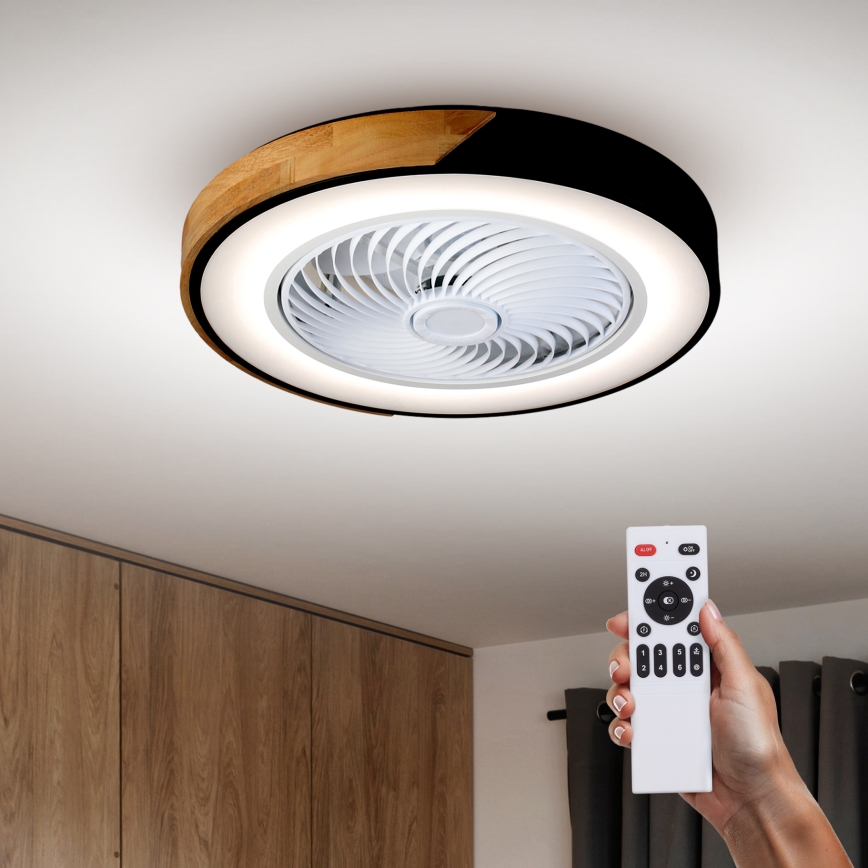 Brilagi - LED prigušiva stropno svetlo sa ventilatorom LED/30W/230V 3000-6500K prečnik 50 cm crna/hrast + daljinski upravljač