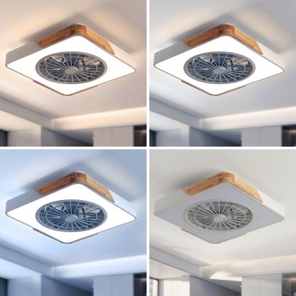 Brilagi - LED prigušiva stropno svetlo sa ventilatorom LED/38W/230V 3000-6500K 50x50 cm bela/hrast + daljinski upravljač