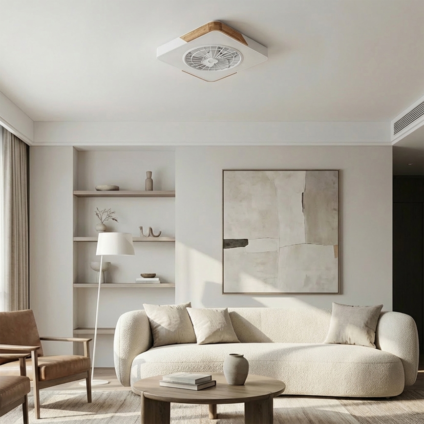 Brilagi - LED prigušiva stropno svetlo sa ventilatorom LED/38W/230V 3000-6500K 50x50 cm bela/hrast + daljinski upravljač