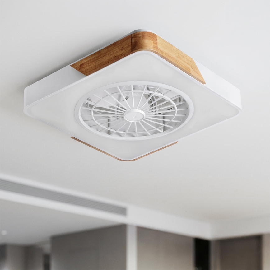 Brilagi - LED prigušiva stropno svetlo sa ventilatorom LED/38W/230V 3000-6500K 50x50 cm bela/hrast + daljinski upravljač