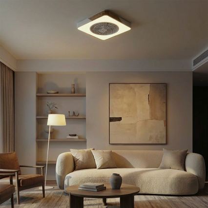 Brilagi - LED prigušiva stropno svetlo sa ventilatorom LED/38W/230V 3000-6500K 50x50 cm bela/hrast + daljinski upravljač