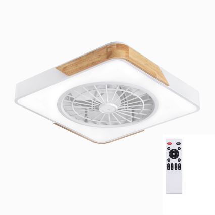 Brilagi - LED prigušiva stropno svetlo sa ventilatorom LED/38W/230V 3000-6500K 50x50 cm bela/hrast + daljinski upravljač