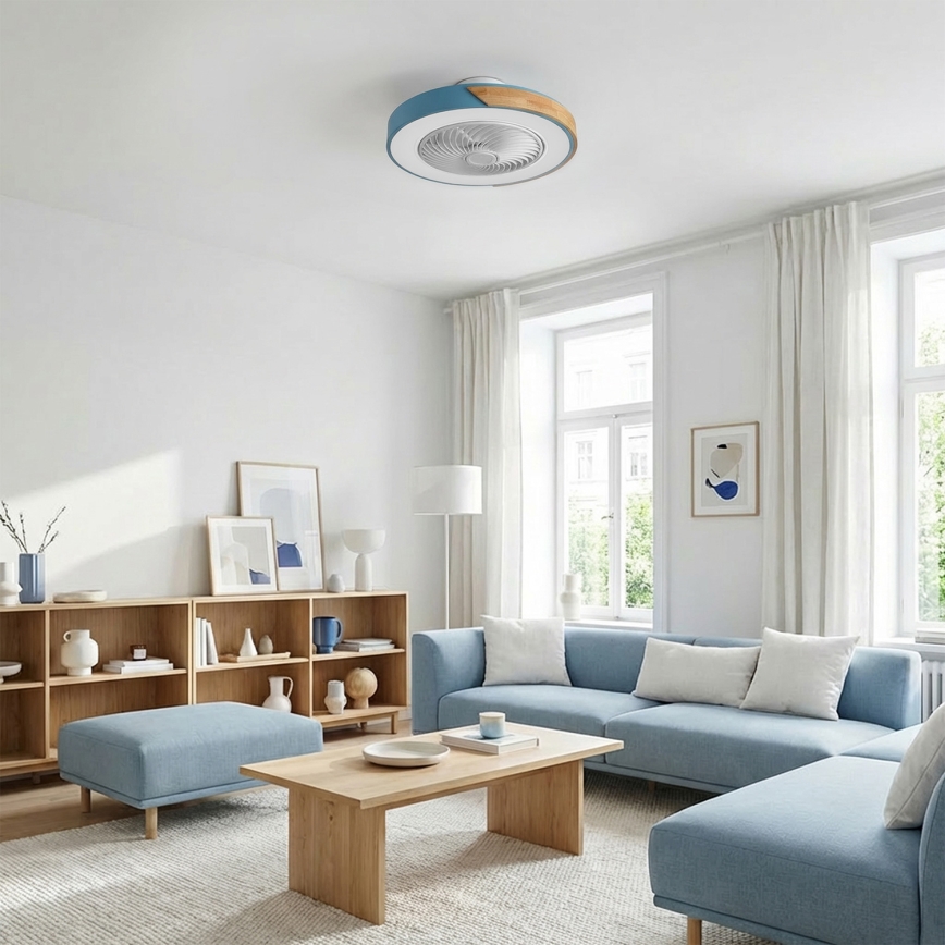 Brilagi - LED prigušiva plafonska svetiljka sa ventilatorom LED/38W/230V 3000-6500K prečnik 50 cm plava/hrast + daljinsko upravljanje