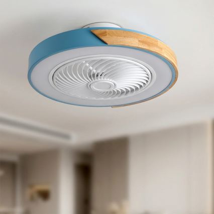 Brilagi - LED prigušiva plafonska svetiljka sa ventilatorom LED/38W/230V 3000-6500K prečnik 50 cm plava/hrast + daljinsko upravljanje