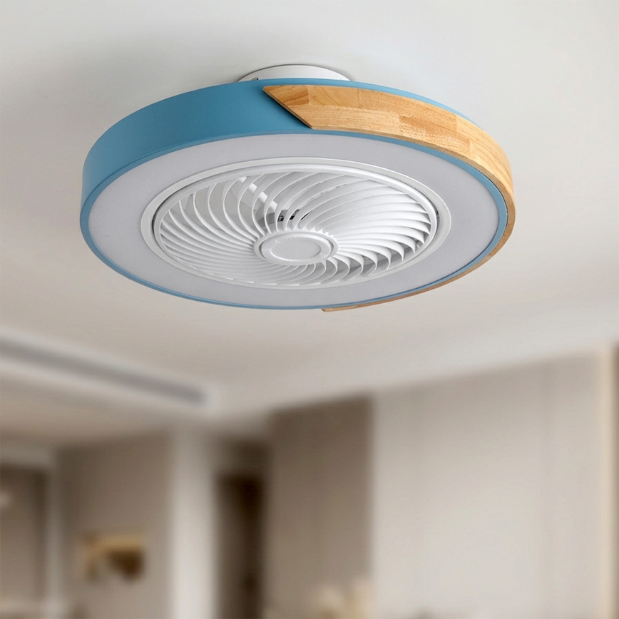 Brilagi - LED prigušiva plafonska svetiljka sa ventilatorom LED/38W/230V 3000-6500K prečnik 50 cm plava/hrast + daljinsko upravljanje