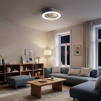 Brilagi - LED prigušiva plafonska svetiljka sa ventilatorom LED/38W/230V 3000-6500K prečnik 50 cm plava/hrast + daljinsko upravljanje