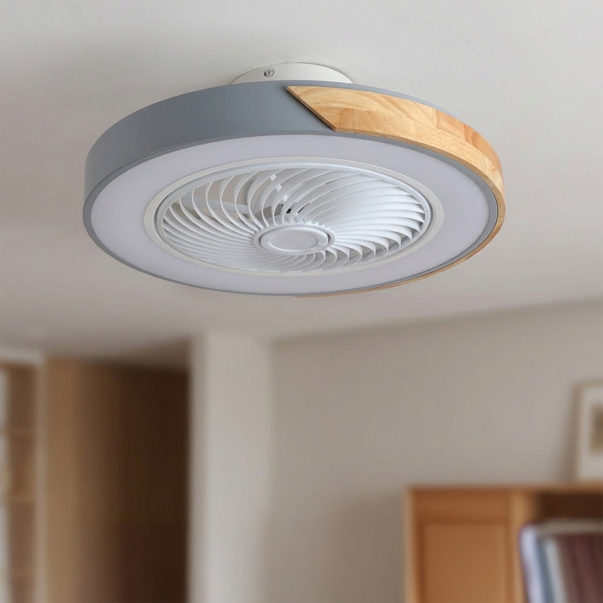 Brilagi - prigušiva stropna LED svetiljka sa ventilatorom LED/38W/230V 3000-6500K preč. 50 cm siva/hrast + daljinski upravljač