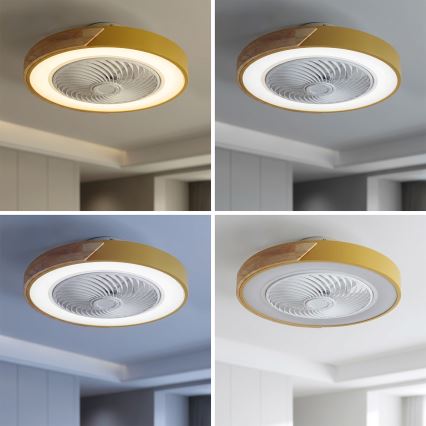Brilagi - LED prigušiva plafonska svetiljka sa ventilatorom LED/38W/230V 3000-6500K prečnik 50 cm zlatna/hrast + daljinski upravljač