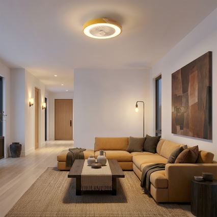 Brilagi - LED prigušiva plafonska svetiljka sa ventilatorom LED/38W/230V 3000-6500K prečnik 50 cm zlatna/hrast + daljinski upravljač