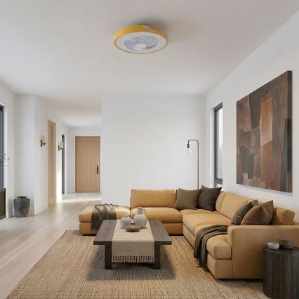 Brilagi - LED prigušiva plafonska svetiljka sa ventilatorom LED/38W/230V 3000-6500K prečnik 50 cm zlatna/hrast + daljinski upravljač