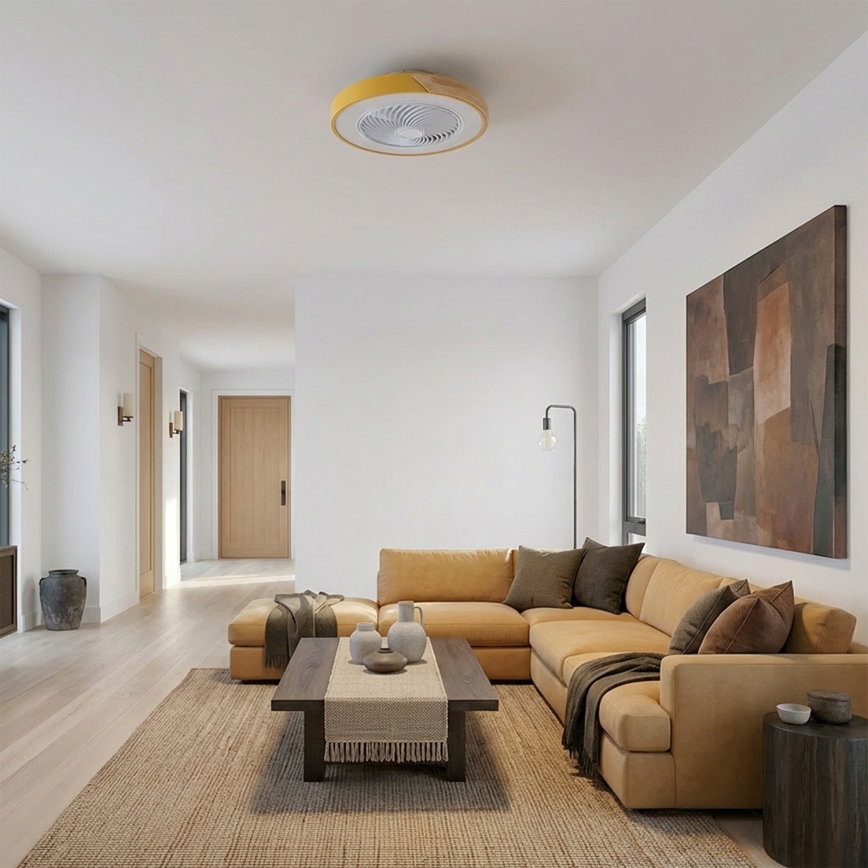 Brilagi - LED prigušiva plafonska svetiljka sa ventilatorom LED/38W/230V 3000-6500K prečnik 50 cm zlatna/hrast + daljinski upravljač