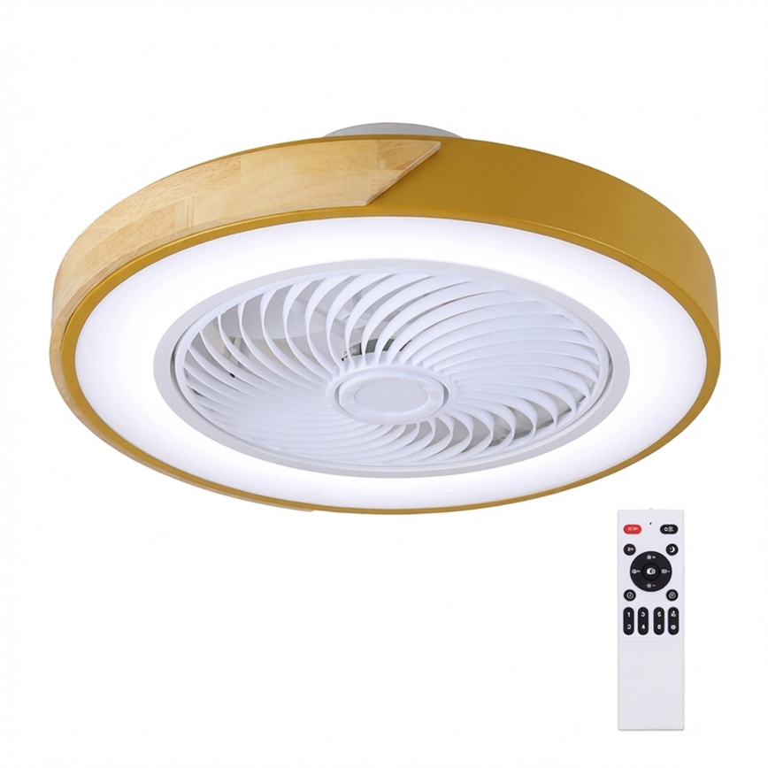 Brilagi - LED prigušiva plafonska svetiljka sa ventilatorom LED/38W/230V 3000-6500K prečnik 50 cm zlatna/hrast + daljinski upravljač